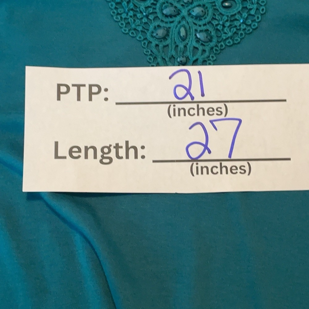 Draper's & Damon's T-Shirt Women's L Green Beaded Lace V Neck Short Sleeve - Picture 10 of 12